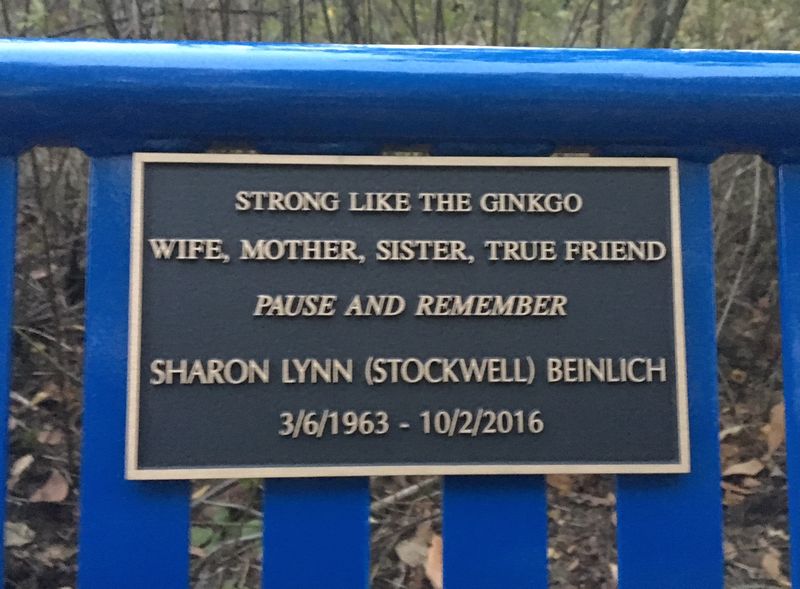 The plaque on Sharon's Memorial Bench